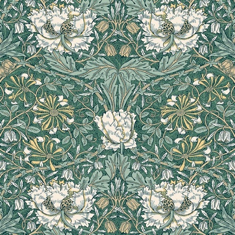 Ogee Flora Large Floral & Leaf Damask Green Wallpaper