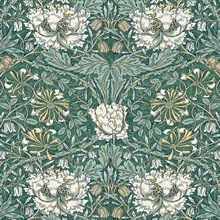 Ogee Flora Large Floral &amp; Leaf Damask Green Wallpaper