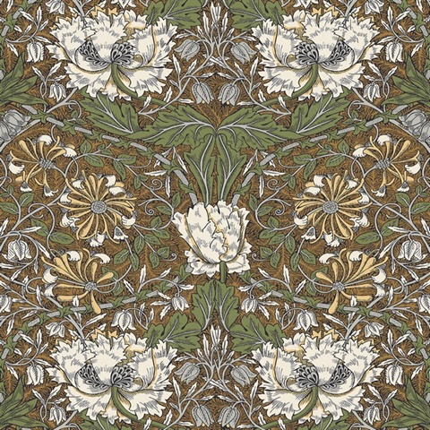 Ogee Flora Large Floral & Leaf Damask Orange Wallpaper