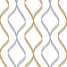 Ogee Ribbon Geometric Silver & Gold Peel and Stick Wallpaper
