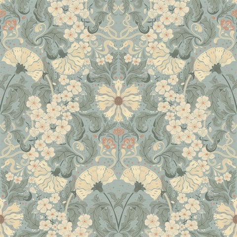 Ojvind Light Blue Floral Ogee Wallpaper