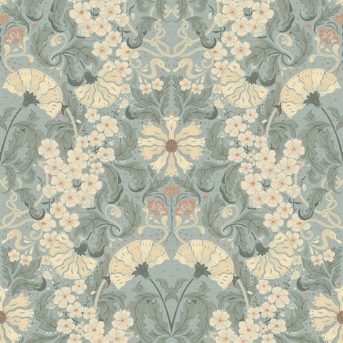 Ojvind Light Blue Floral Ogee Wallpaper