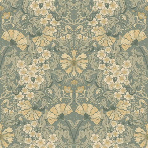 Ojvind Sea Green Floral Ogee Wallpaper
