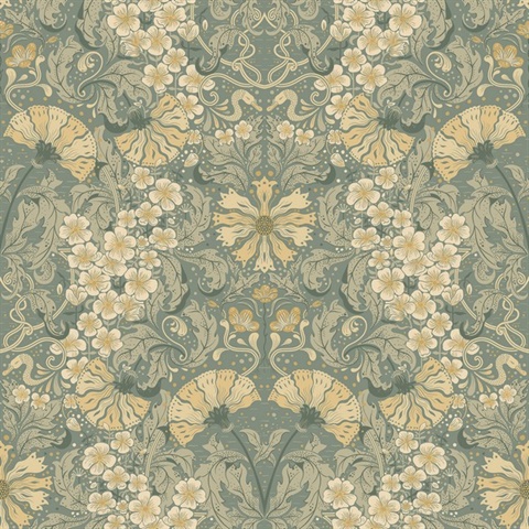 Ojvind Sea Green Floral Ogee Wallpaper