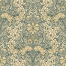Ojvind Sea Green Floral Ogee Wallpaper