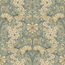 Ojvind Sea Green Floral Ogee Wallpaper