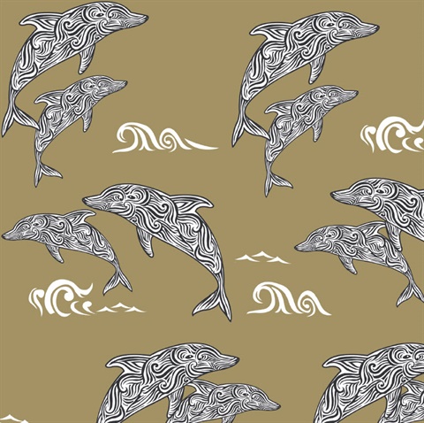 Olive Paisley Dolphin Wallpaper