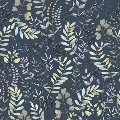 Olivia Botanical Navy Blue Wallpaper