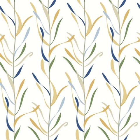 Orange & Blue Chloe Vine Vertical Stripe Wallpaper