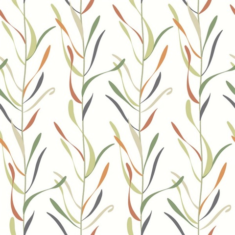Orange & Green Chloe Vine Vertical Stripe Wallpaper