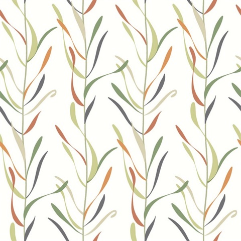 Orange & Green Chloe Vine Vertical Stripe Wallpaper