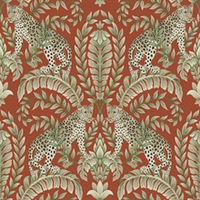 Orange Jungle Leopard & Leaf Wallpaper