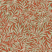 Orange Rust &amp; Green Rowan Leaf Wallpaper