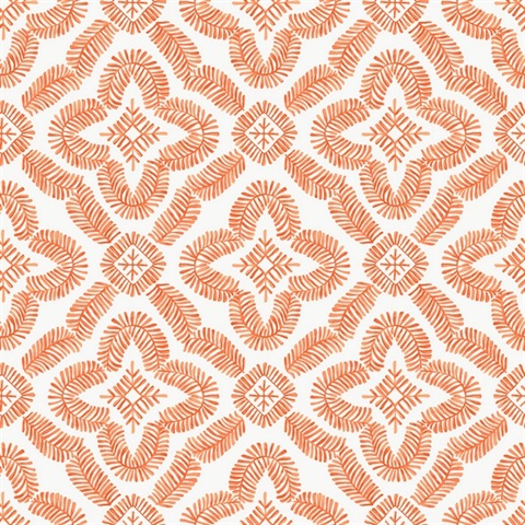 Orange Talia Botanical Medallion Wallpaper