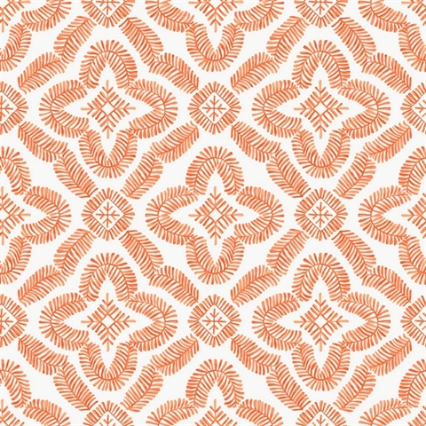 Orange Talia Botanical Medallion Wallpaper