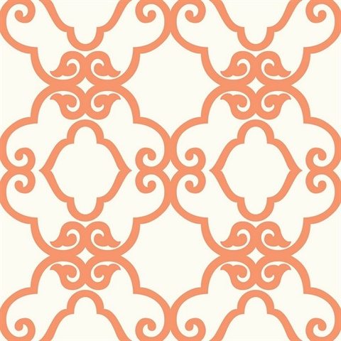 Orange & White Commercial Scroll Trellis Wallpaper