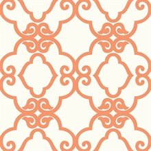 Orange & White Commercial Scroll Trellis Wallpaper
