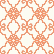 Orange & White Commercial Scroll Trellis Wallpaper