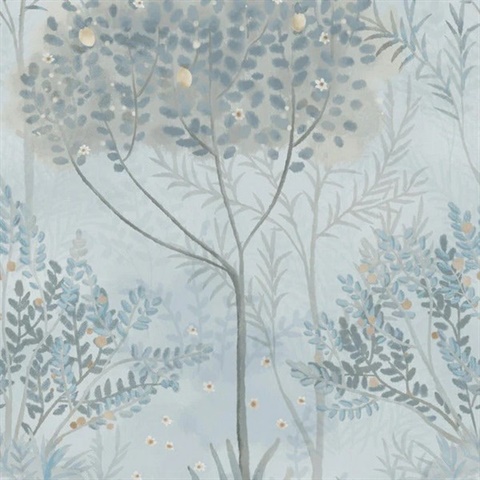 Orchard Blue and Grey Wallpaper
