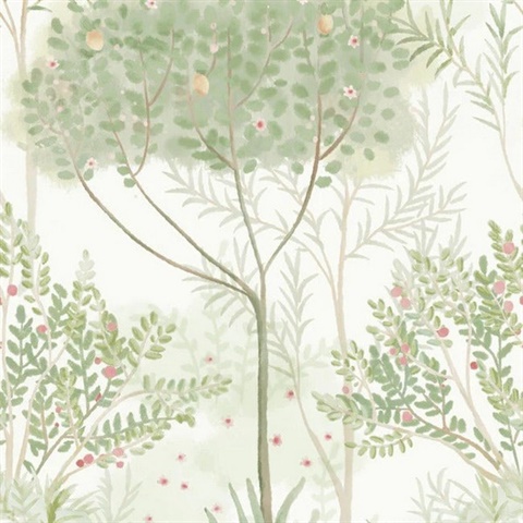 Orchard White and Green Wallpaper