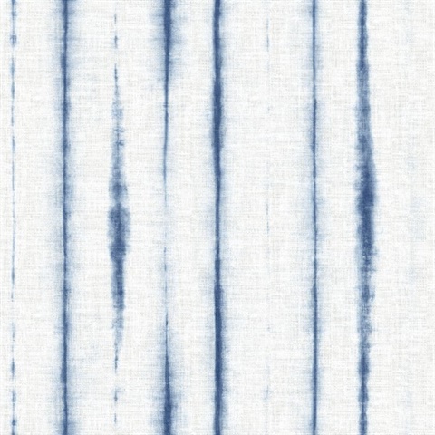 Orleans Blue Shibori Faux Linen Vertical Stripe Wallpaper