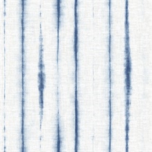 Orleans Blue Shibori Faux Linen Vertical Stripe Wallpaper