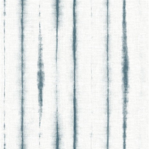 Orleans Teal Shibori Faux Linen Vertical Stripe Wallpaper