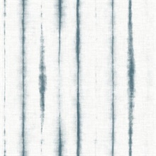 Orleans Teal Shibori Faux Linen Vertical Stripe Wallpaper