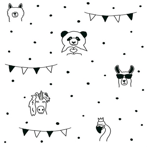 Orlow Black Panda & Unicorn Wallpaper