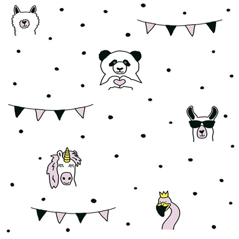Orlow Pink Panda & Unicorn Wallpaper