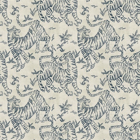 Orly Tigers Indigo Animal Toile Wallaper