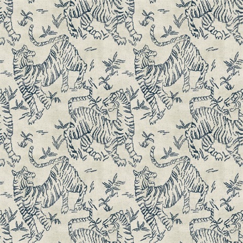 Orly Tigers Indigo Animal Toile Wallaper