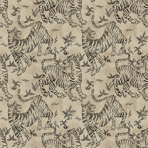 Orly Tigers Taupe Animal Toile Wallaper