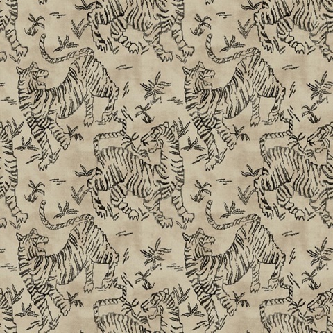 Orly Tigers Taupe Animal Toile Wallaper