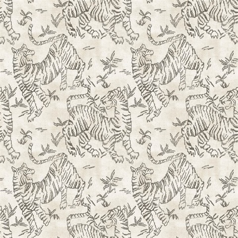 Orly Tigers White Animal Toile Wallaper