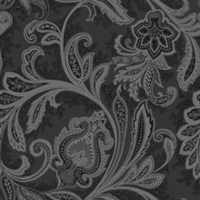 Silver & Black Ornate Large Paisley Wallpaper