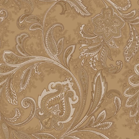Bronze Brown Ornate Large Paisley Wallpaper