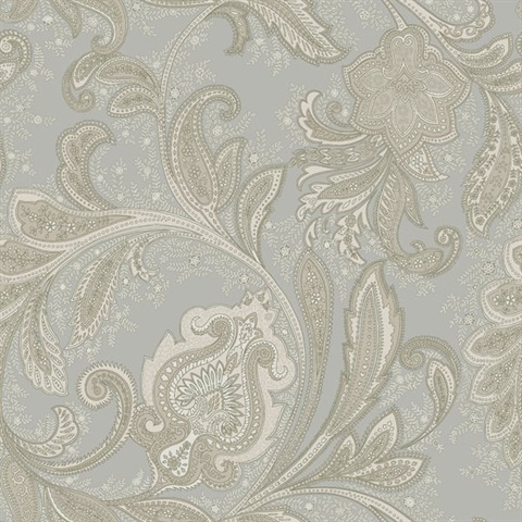 Silver Grey Ornate Large Paisley Wallpaper