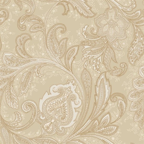 Beige & Gold Ornate Large Paisley Wallpaper