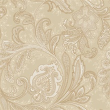 Beige & Gold Ornate Large Paisley Wallpaper