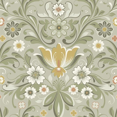 Ostanskar Green Retro Floral Wallpaper