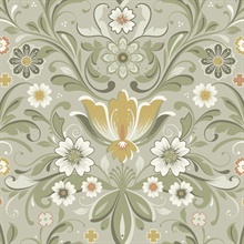 Ostanskar Green Retro Floral Wallpaper
