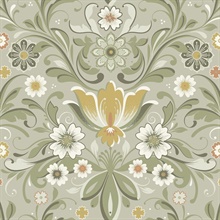 Ostanskar Green Retro Floral Wallpaper