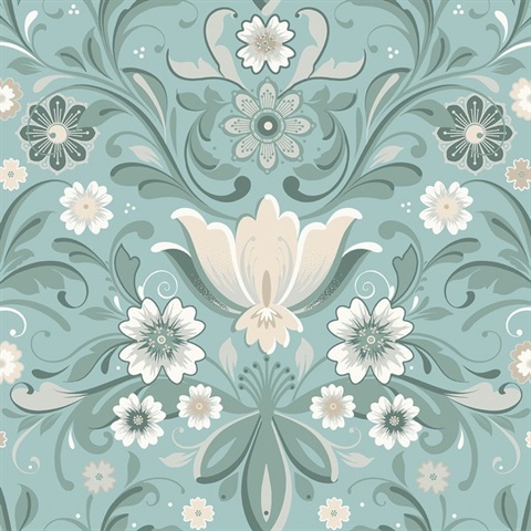 Ostanskar Turquoise Retro Floral Wallpaper