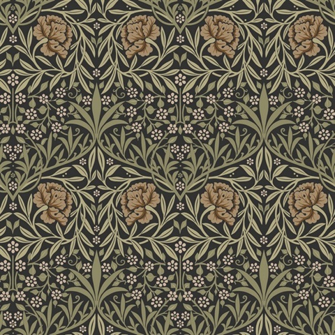 Oxford Union Black Floral Vines Wallpaper