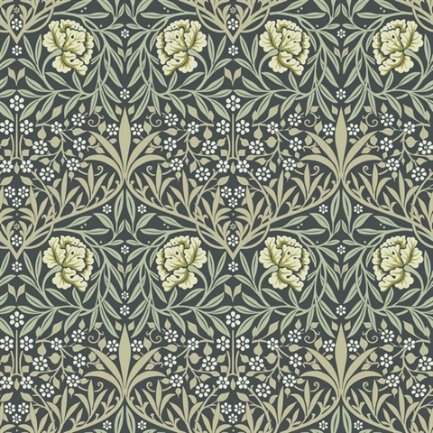 Oxford Union Sea Green Floral Vines Wallpaper