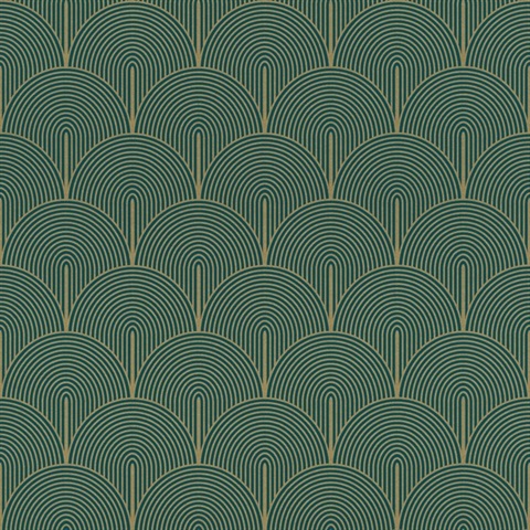 Oxxon Teal Art Deco Arches Wallpaper