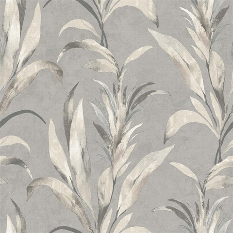 Padma Metallic Grey Fog Vertical Leaf Wallpaper