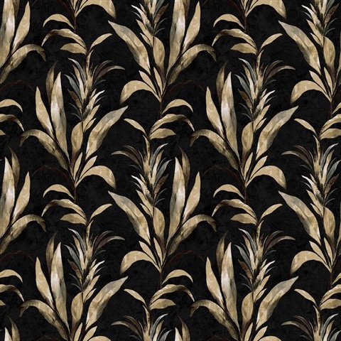 Padma Warm Black Vertical Leaf Wallpaper