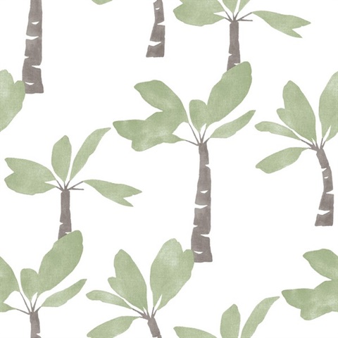 Painted Oasis Leaf Green Wallpaper